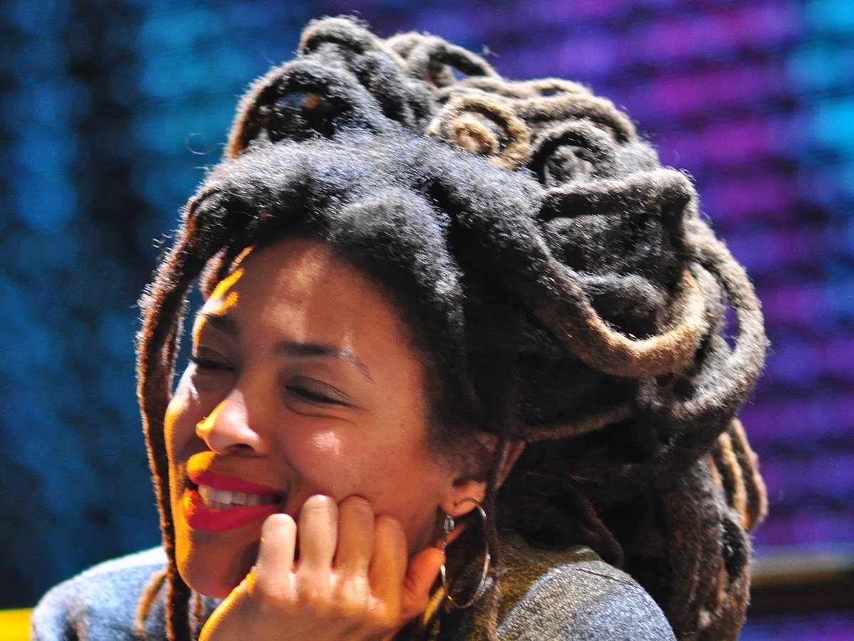 Valerie June smiling on the Pop Conference 2016 keynote panel, EMP Museum, Seattle