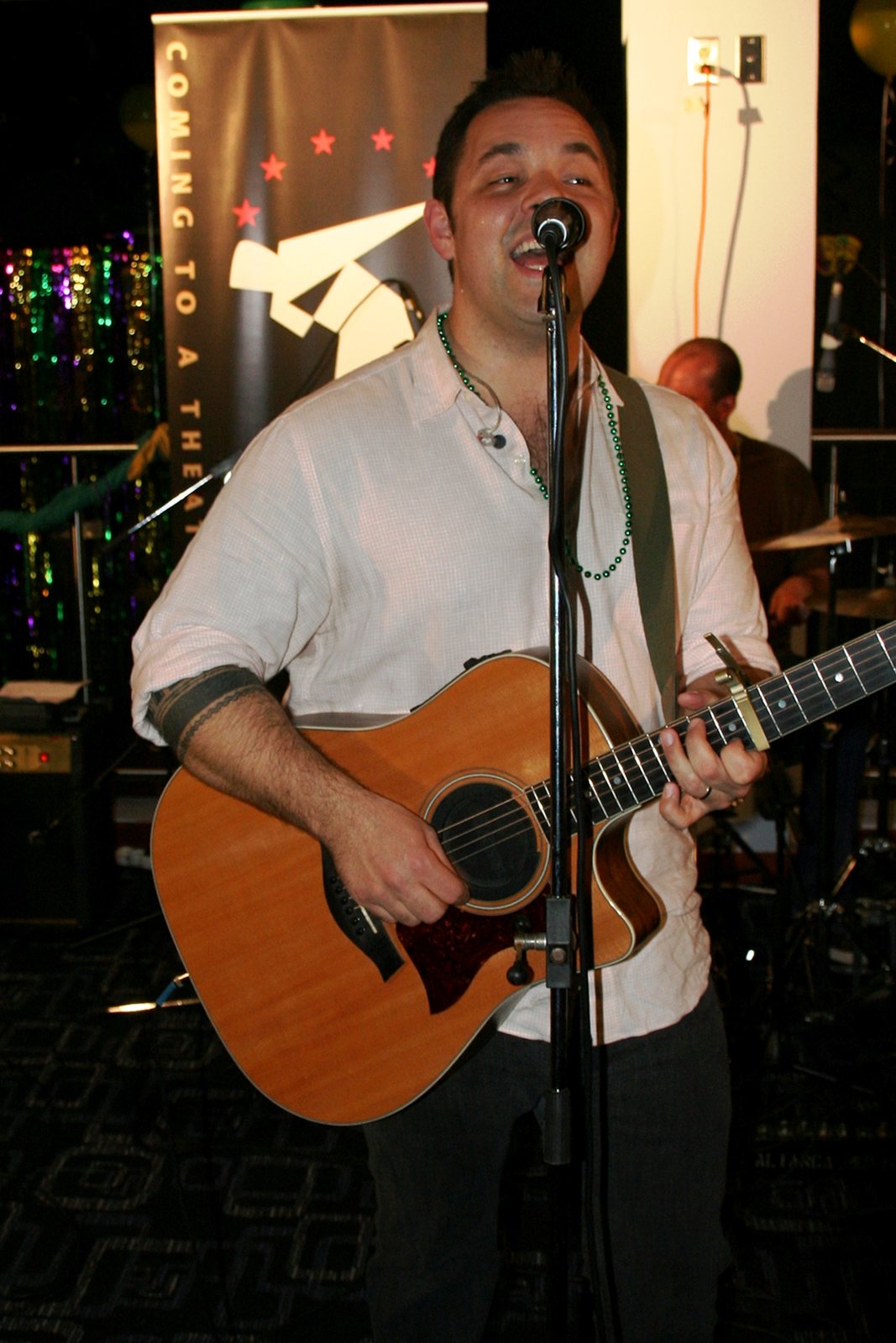 Andy Poliakoff of Virginia Coalition singing at the Top of the Rock Club, Lajes Field, 2009
