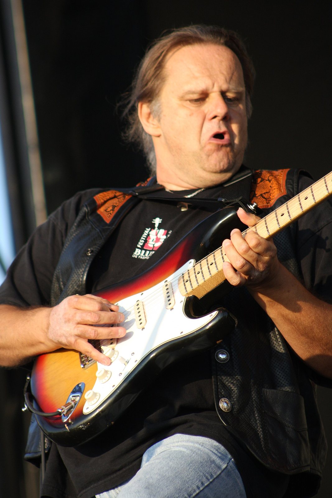 Walter Trout playing his Stratocaster on stage at Ottawa Bluesfest, 2008