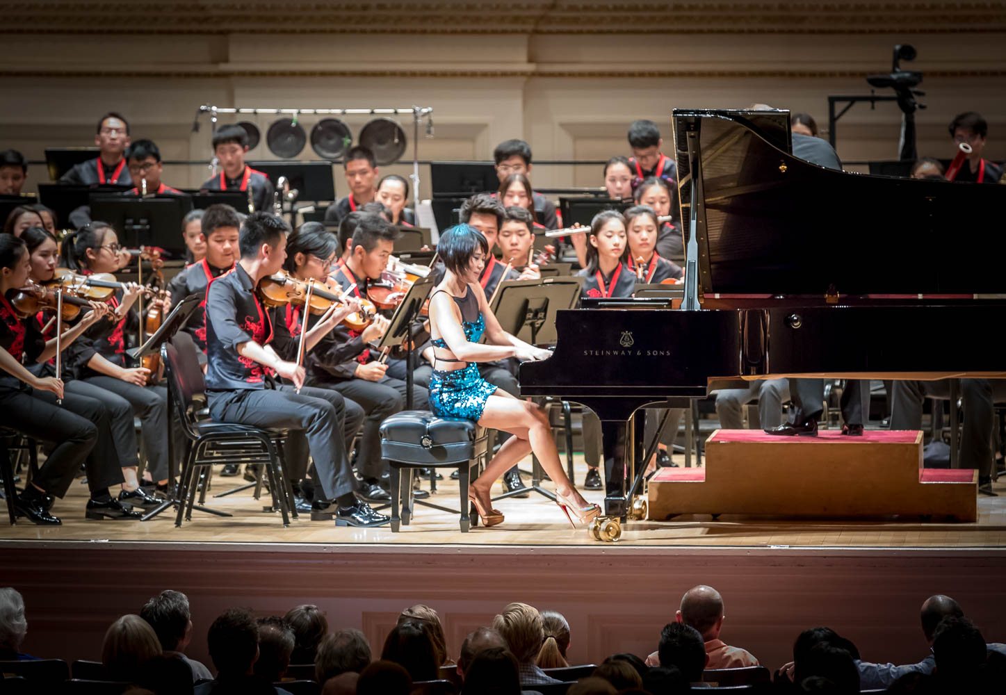 Yuja Wang performing with the National Youth Orchestra of China at Carnegie Hall, New York, July 2017