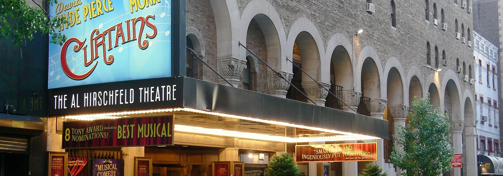 Street-level view of the Al Hirschfeld Theatre facade on West 45th Street in Manhattan, New York City - Al Hirschfeld Theatre tickets