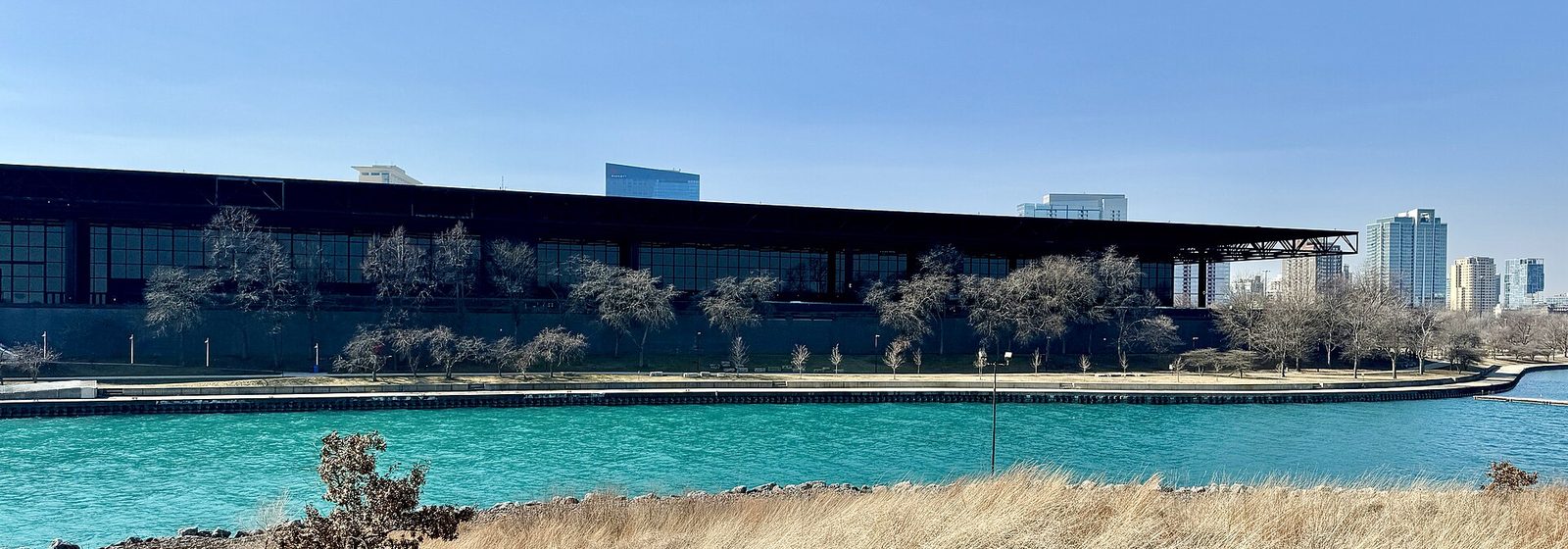 Lakefront facade of McCormick Place Lakeside Center in Chicago, the building that houses the Arie Crown Theater, seen across Burnham Harbor - Arie Crown Theater tickets