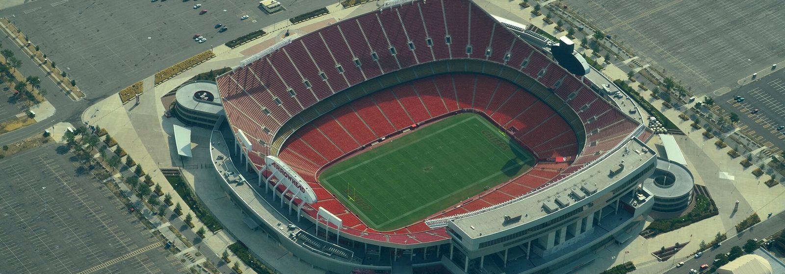 Aerial view of Arrowhead Stadium and its surrounding parking lots at the Truman Sports Complex in Kansas City, Missouri - Arrowhead Stadium tickets