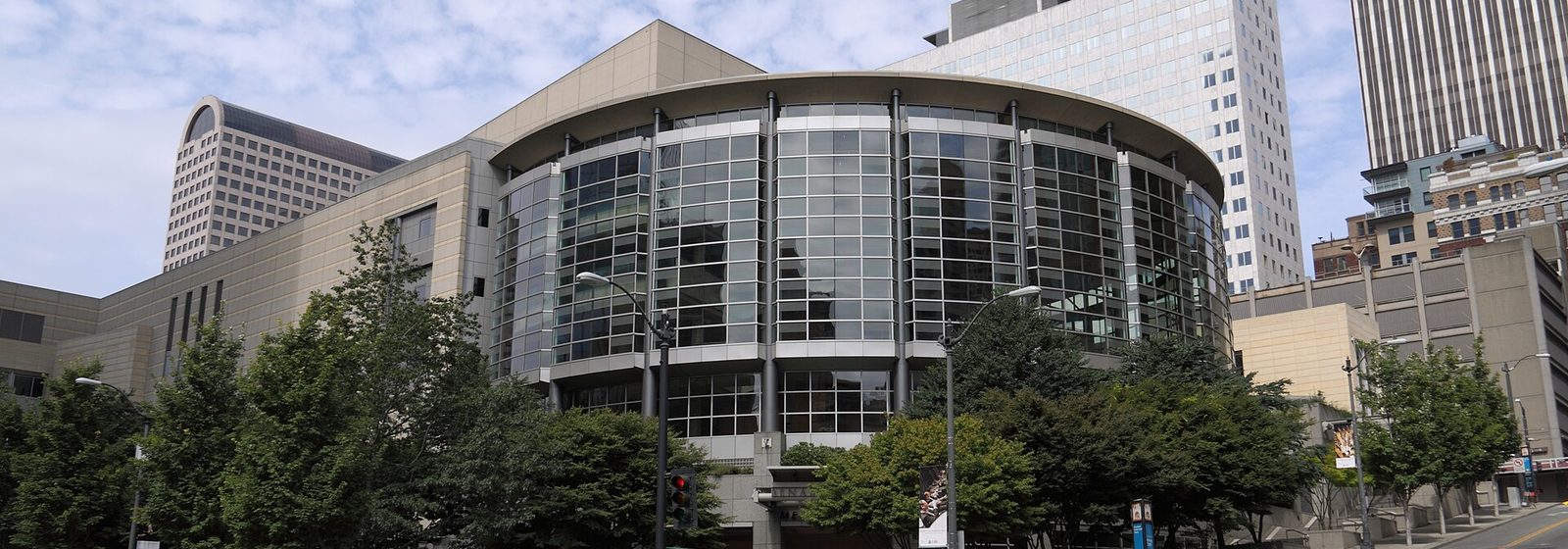 Exterior view of Benaroya Hall, home of the Seattle Symphony, seen from 2nd Avenue and University Street in Seattle, Washington - Benaroya Hall - S. Mark Taper Foundation Auditorium tickets