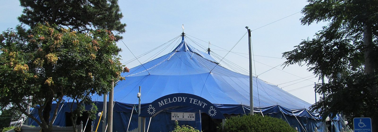 Entrance view of the blue big-top tent of the Cape Cod Melody Tent in Hyannis, Massachusetts - Cape Cod Melody Tent tickets