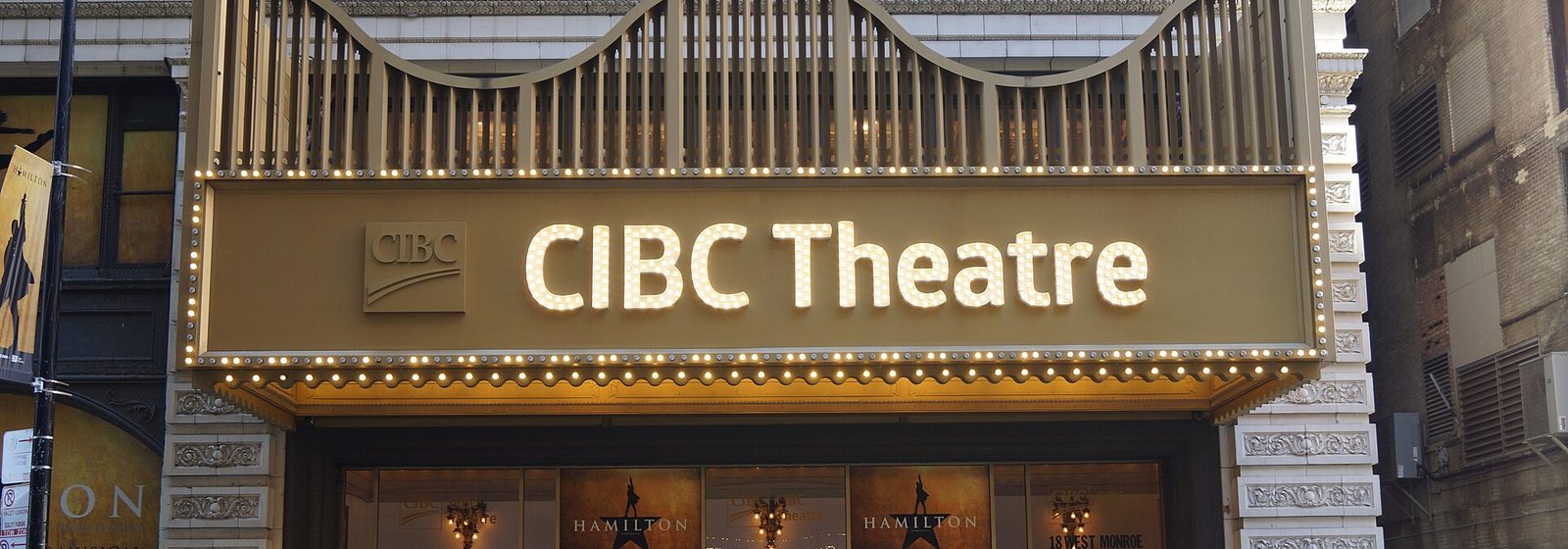 Front entrance and marquee of the CIBC Theatre in the Majestic Building on West Monroe Street in Chicago - CIBC Theatre tickets