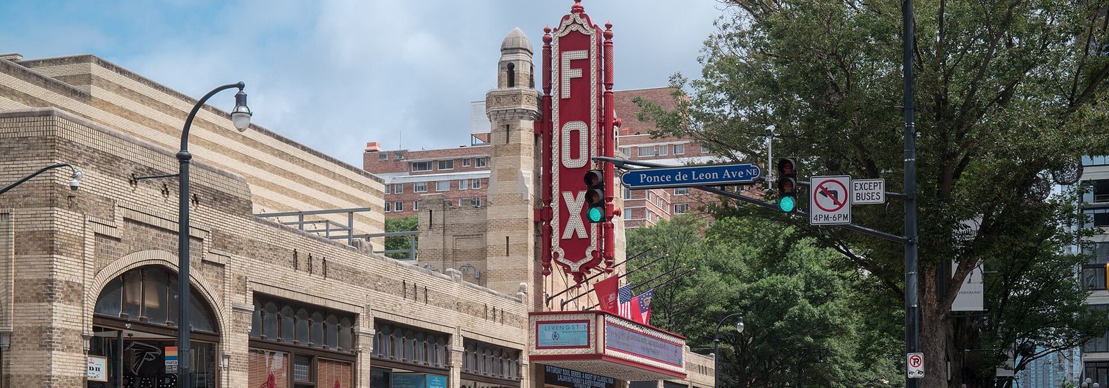 Side and elevated exterior view of the Fabulous Fox Theatre on Peachtree Street in Atlanta, Georgia - Fabulous Fox Theatre - Atlanta tickets