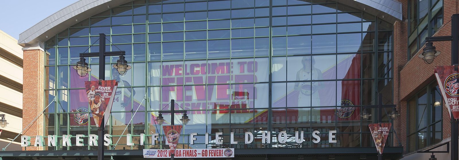 Exterior facade of Gainbridge Fieldhouse, then named Bankers Life Fieldhouse, in downtown Indianapolis, Indiana - Gainbridge Fieldhouse tickets