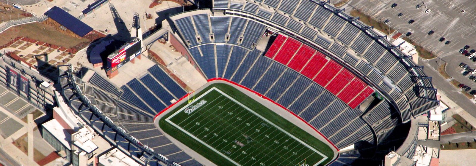 Aerial view of the Gillette Stadium bowl and its surrounding parking lots in Foxborough, Massachusetts - Gillette Stadium tickets