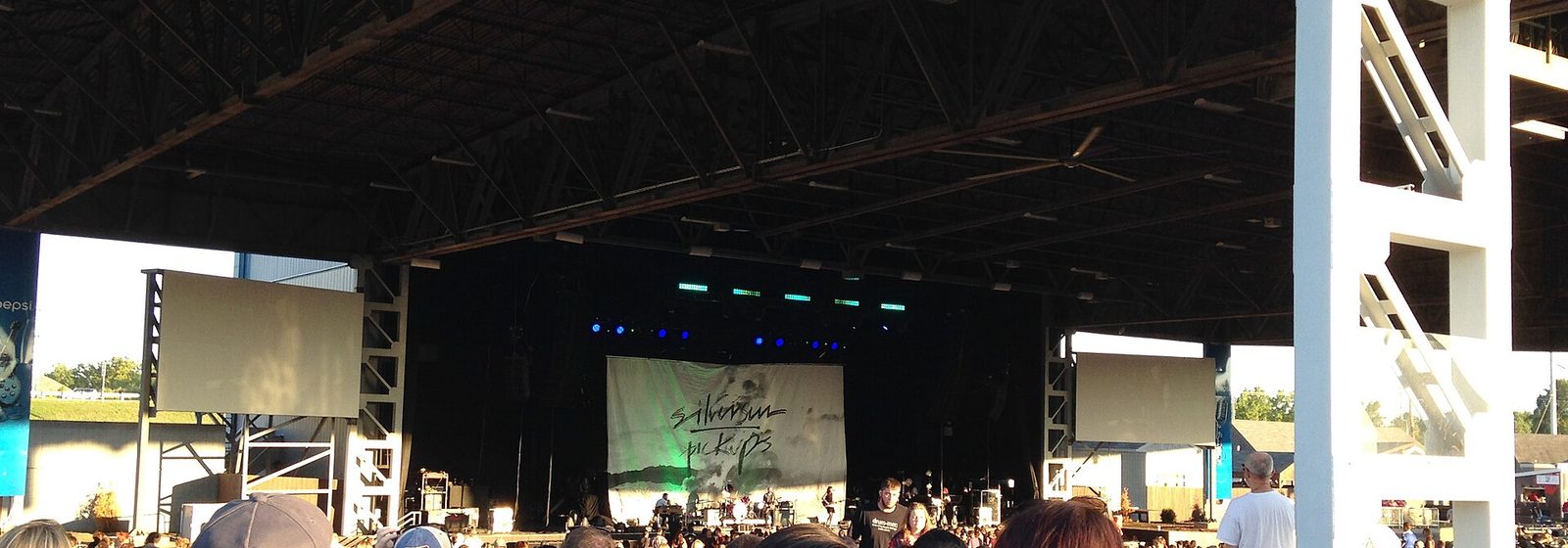 View from the covered pavilion seating toward the stage under the roof canopy of Hollywood Casino Amphitheatre in Maryland Heights, Missouri - Hollywood Casino Amphitheatre - MO tickets