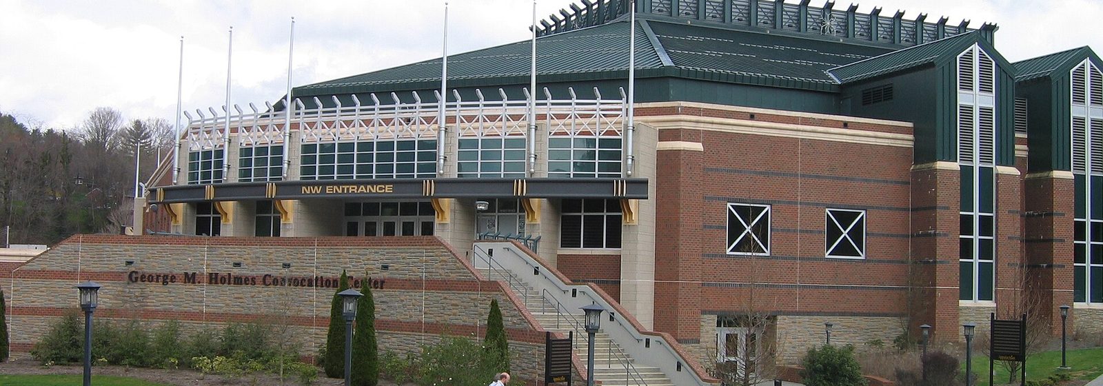 Exterior view of the George M. Holmes Convocation Center on the Appalachian State University campus in Boone, North Carolina - Holmes Center tickets