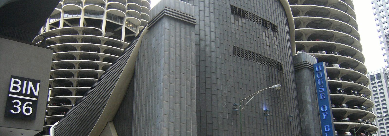 Street-level exterior of the House of Blues music hall at 329 North Dearborn Street in Chicago, with the Marina City towers rising behind it - House Of Blues - Chicago tickets