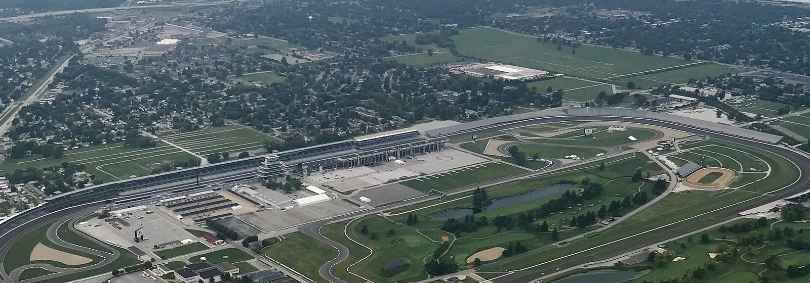 Aerial view of the Indianapolis Motor Speedway oval and its infield in Indianapolis, Indiana, looking northwest - Indianapolis Motor Speedway tickets