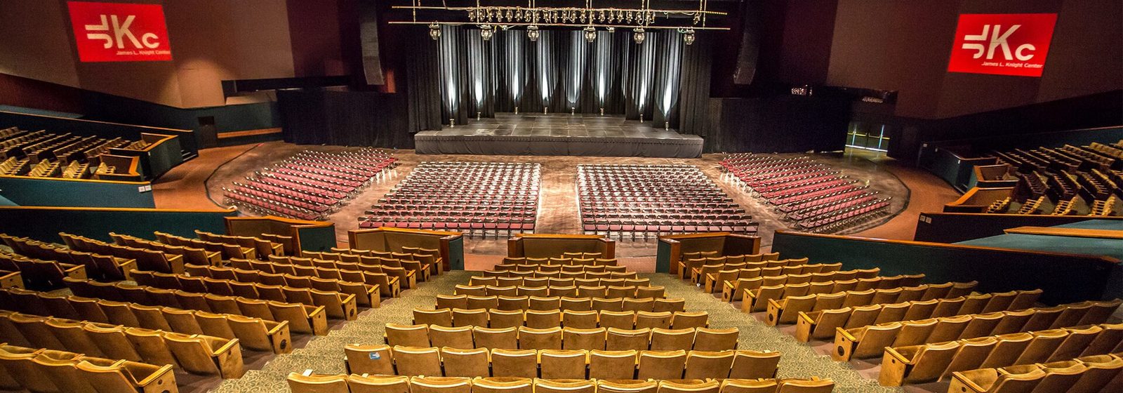 Wide interior view of the empty theater auditorium and stage at the James L. Knight Center in Miami, Florida - James L Knight Center tickets