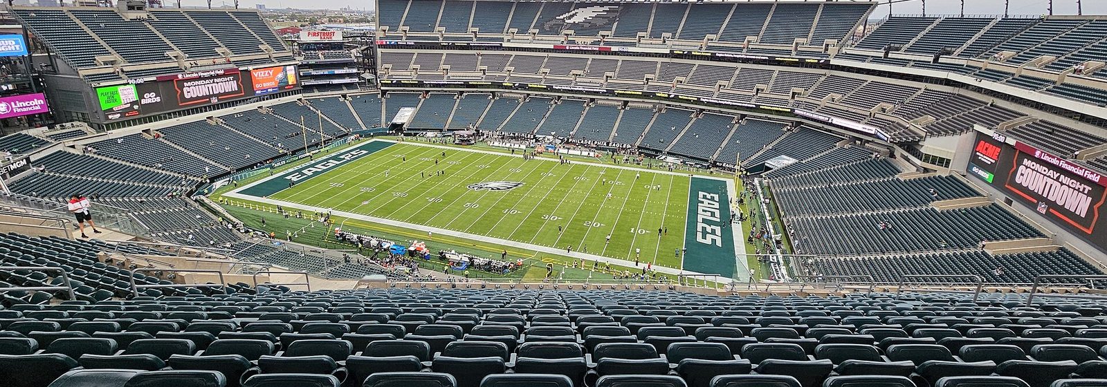 Wide view of the seating bowl and field at Lincoln Financial Field in Philadelphia, Pennsylvania, seen from the southwestern stands before a game - Lincoln Financial Field tickets