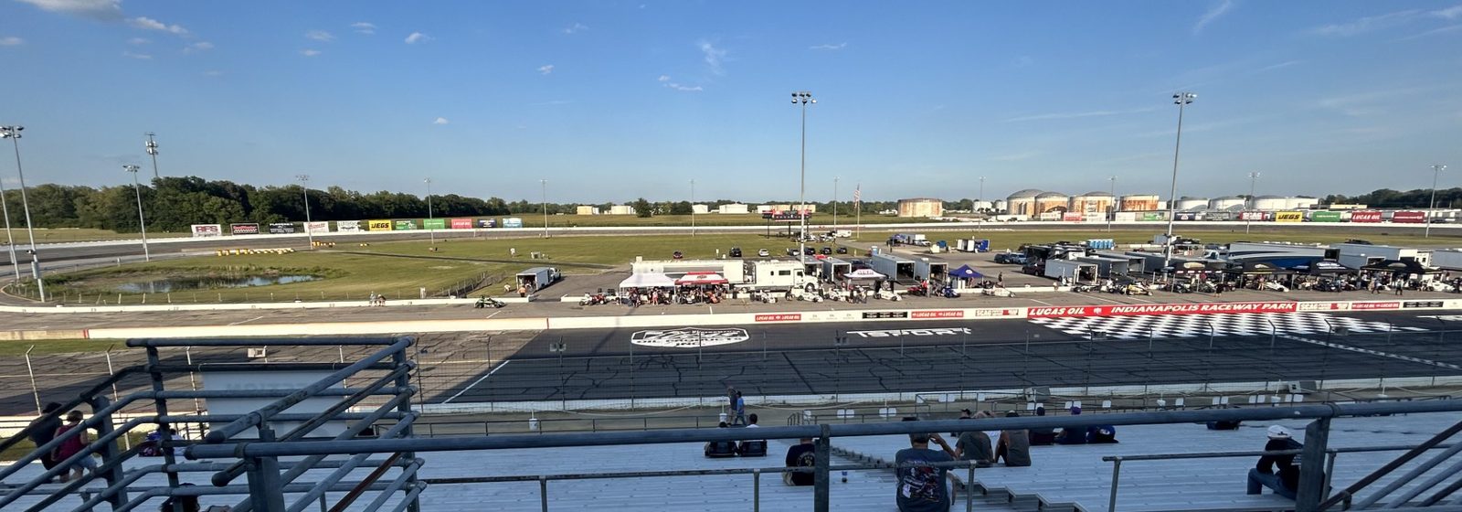 View from the grandstand across the oval track and start/finish line at Lucas Oil Raceway, formerly Lucas Oil Indianapolis Raceway Park, near Indianapolis, Indiana - Lucas Oil Raceway tickets