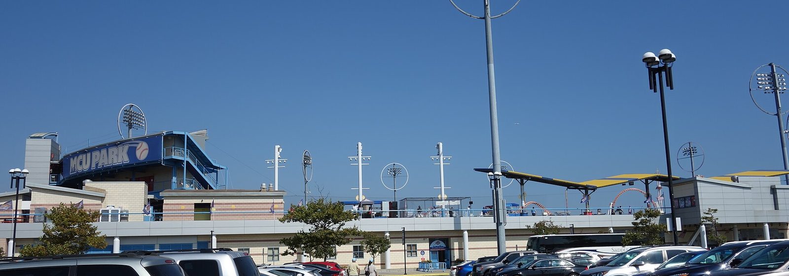 Exterior view of Maimonides Park, formerly named MCU Park, seen from its parking lot in Coney Island, Brooklyn, New York - Maimonides Park tickets