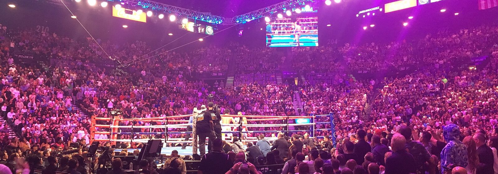 Wide interior view of the MGM Grand Garden Arena bowl in Las Vegas filled with spectators during a boxing event - MGM Grand Garden Arena tickets
