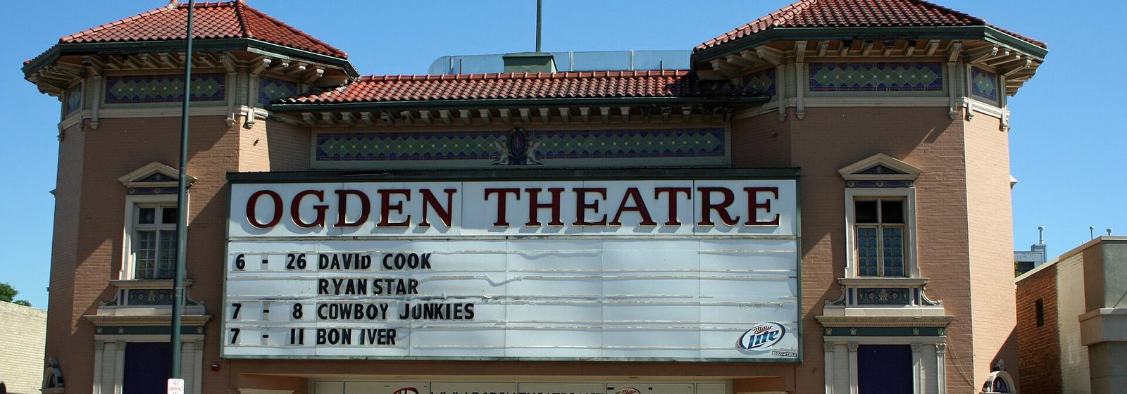 Street-level view of the Ogden Theatre facade and marquee on East Colfax Avenue in Denver, Colorado - Ogden Theatre tickets