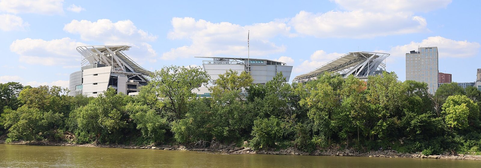 Exterior view of Paul Brown Stadium (now Paycor Stadium) in Cincinnati, Ohio, seen from the Ohio River - Paul Brown Stadium tickets