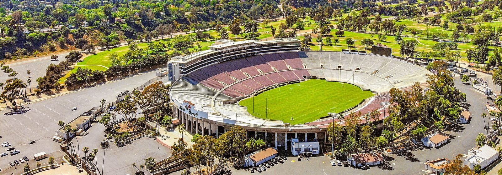 Aerial view of the Rose Bowl Stadium and its surrounding parking grounds in Pasadena, California - Rose Bowl Stadium - Pasadena tickets