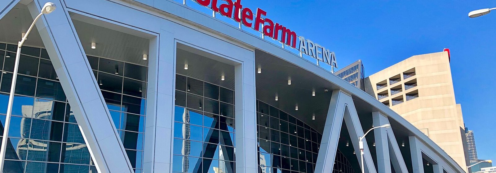 Exterior view of State Farm Arena (formerly Philips Arena) in downtown Atlanta, Georgia, photographed in 2019 - State Farm Arena - GA tickets
