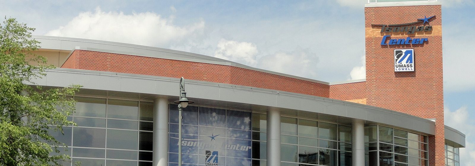 Front entrance and clock tower of the Tsongas Center at UMass Lowell in Lowell, Massachusetts - Tsongas Center tickets