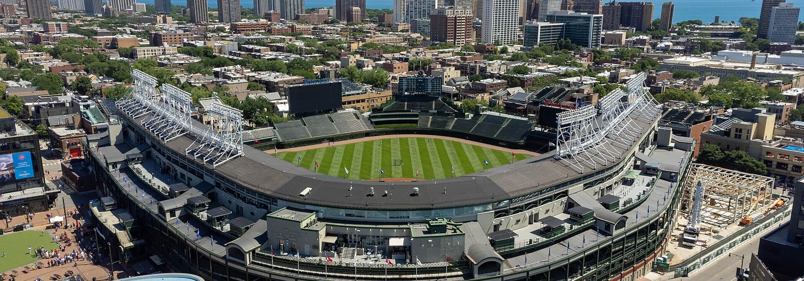 Airports near Wrigley Field Aerial view of Wrigley Field and the surrounding Lakeview neighborhood looking northeast toward Lake Michigan in Chicago, Illinois - Wrigley Field tickets
